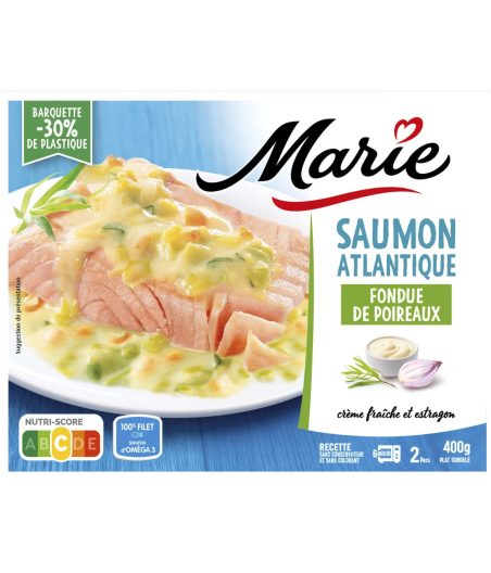 SAUMON ATLANTIQUE FONDUE DE POIREAUX - CREME FRAICHE ET ESTRAGON MARIE  400G