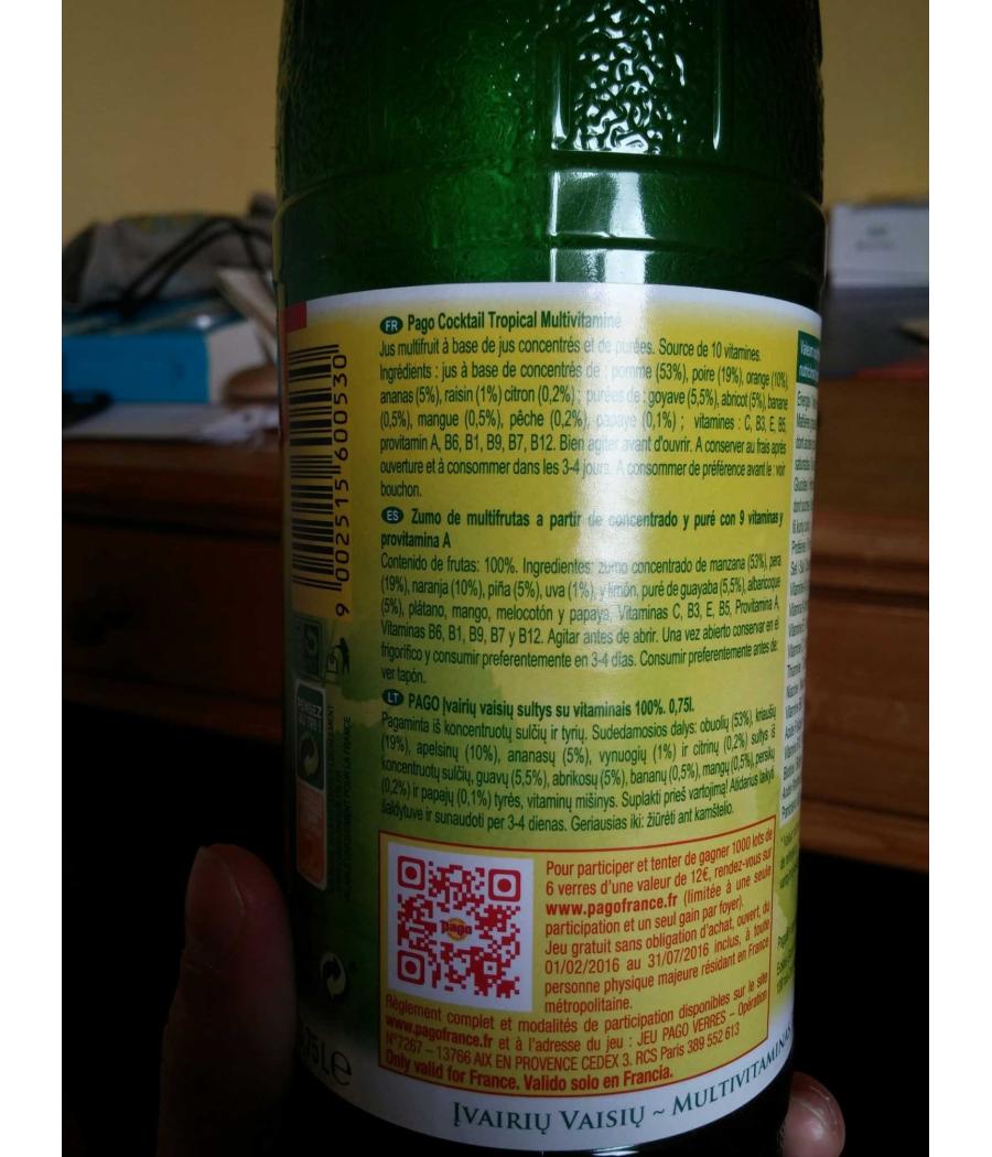 COCKTAIL PAGO TROPICAL MULTIVITAMINE 75CL