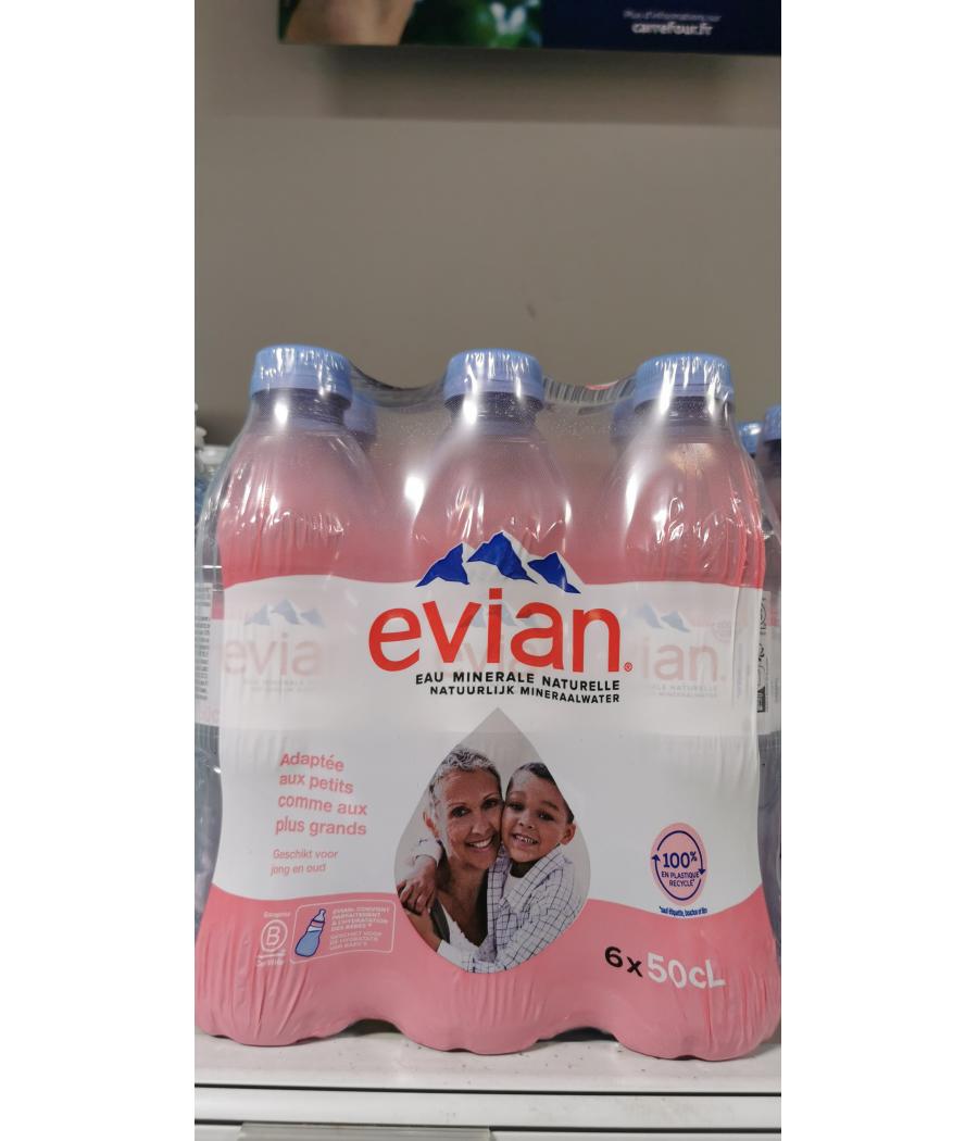 EAU EVIAN PLASTIQUE RECYCLE 6 X 50CL