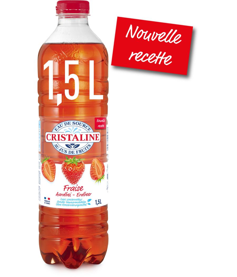 BOISSON CRISTALINE EAU DE SOURCE AU JUS DE FRUITS FRAISE 1.5L